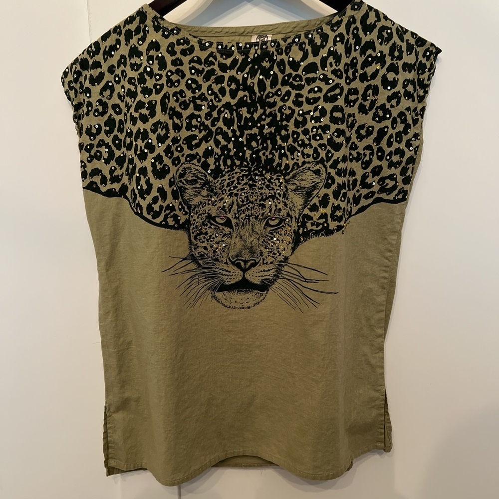 Leopard Print Olive Green Women's Top